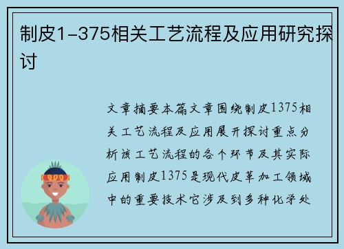 制皮1-375相关工艺流程及应用研究探讨