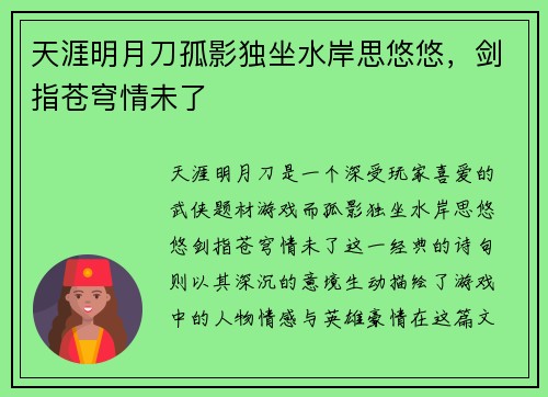 天涯明月刀孤影独坐水岸思悠悠，剑指苍穹情未了